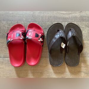 Bundle of two pairs boys size 13-1 champion slides and old navy leather sandals